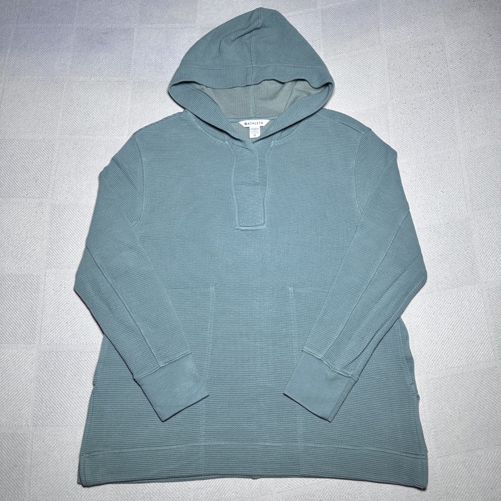 Athleta Coaster Luxe Waffle Hoodie Women XS Snap Henley Stretch Seafoam Green